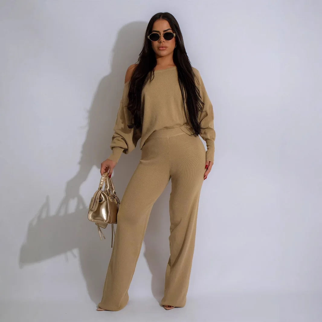 ชุดเซ็ทลำลองสองชิ้นสำหรับผู้หญิง สีพื้น เสื้อฮู้ดหนา แฟชั่นทันสมัย ทรงหลวม ไหล่ตก สไตล์สบายๆ  ฤดูใบไม้ร่วง/ฤดูหนาว 2025