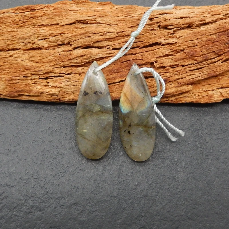 

2PCS Natural Labradorite Teardrop Gemstone Components Flashy Blue Gold Schiller for Handmade Jewelry Artisanal Crafts