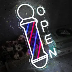 Barber Shop Open Neon Sign Hairdressing Salon Neon Light for Barber Pole Shop Barber Supplies Barber Adjustable Brightness USB