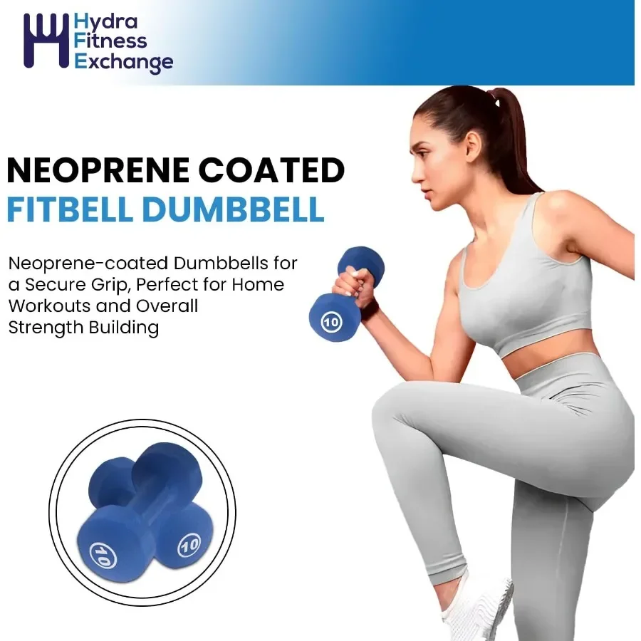 Neoprene Coated Fitbell Dumbbell 1LB to 10LB Pack of 1, 2, 4 Dumbbell Set for Women Men Durable Anti-Roll Anti-Slip Colour Blue