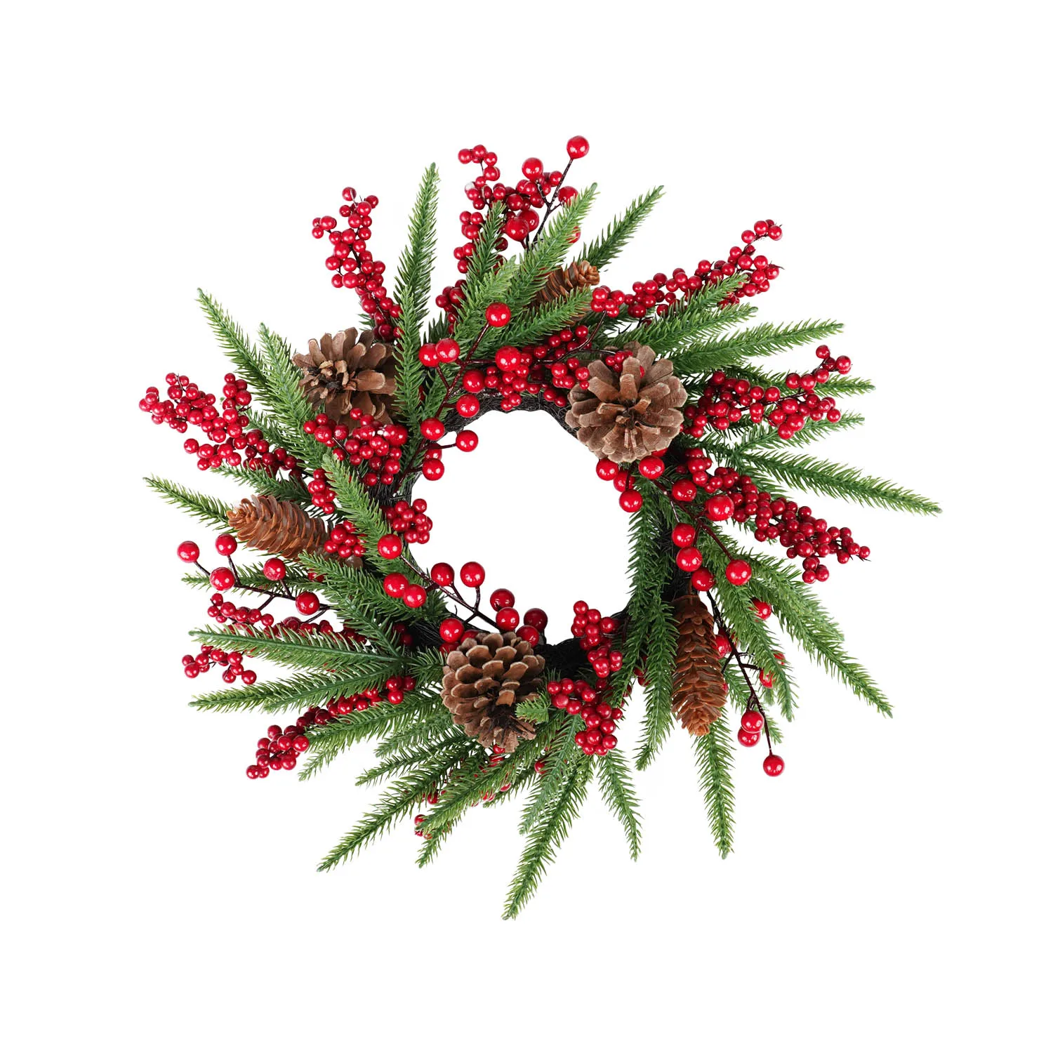 48cm Christmas Wreath Christmas Decoration Front Door Wreath Pinecone Decor Red Berry Vine Garden Wall Door Home Party Decor