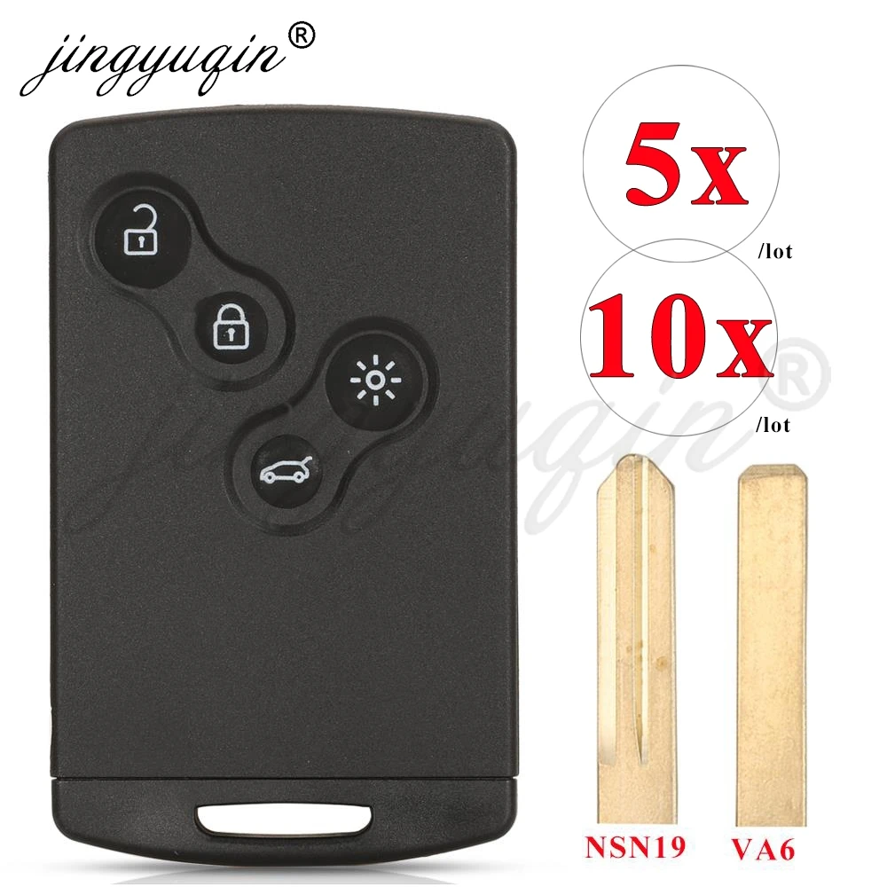jinyuqin 5/10pcs Car Key Shell 4 Buttons For Renault Laguna Koleos Megane Captur Fob Remote Smart Card Keyless Housing Case