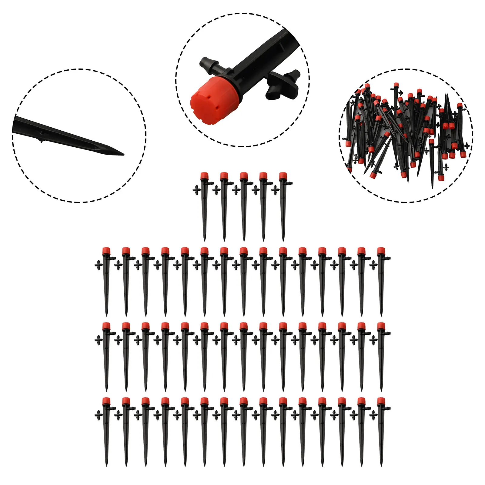 Set of 50 Adjustable Drip Emitters for Garden Irrigation with 8 Outlets and 360 Degree Spray for Efficient Water Distribution