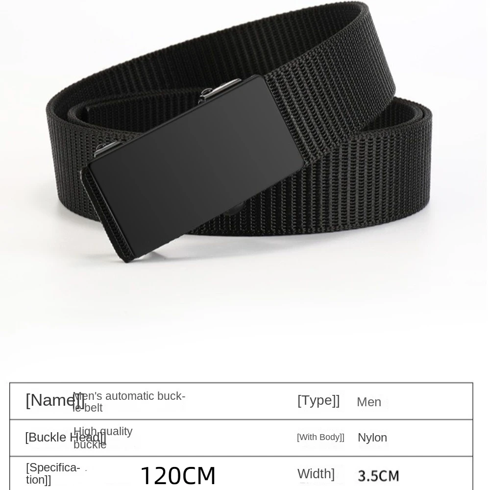 Nylon Men's Belt Automatic Buckle Quick Release Men's Waist Strap Toothless Canvas Woven Weave Waist Band Outdoor Leisure Sports