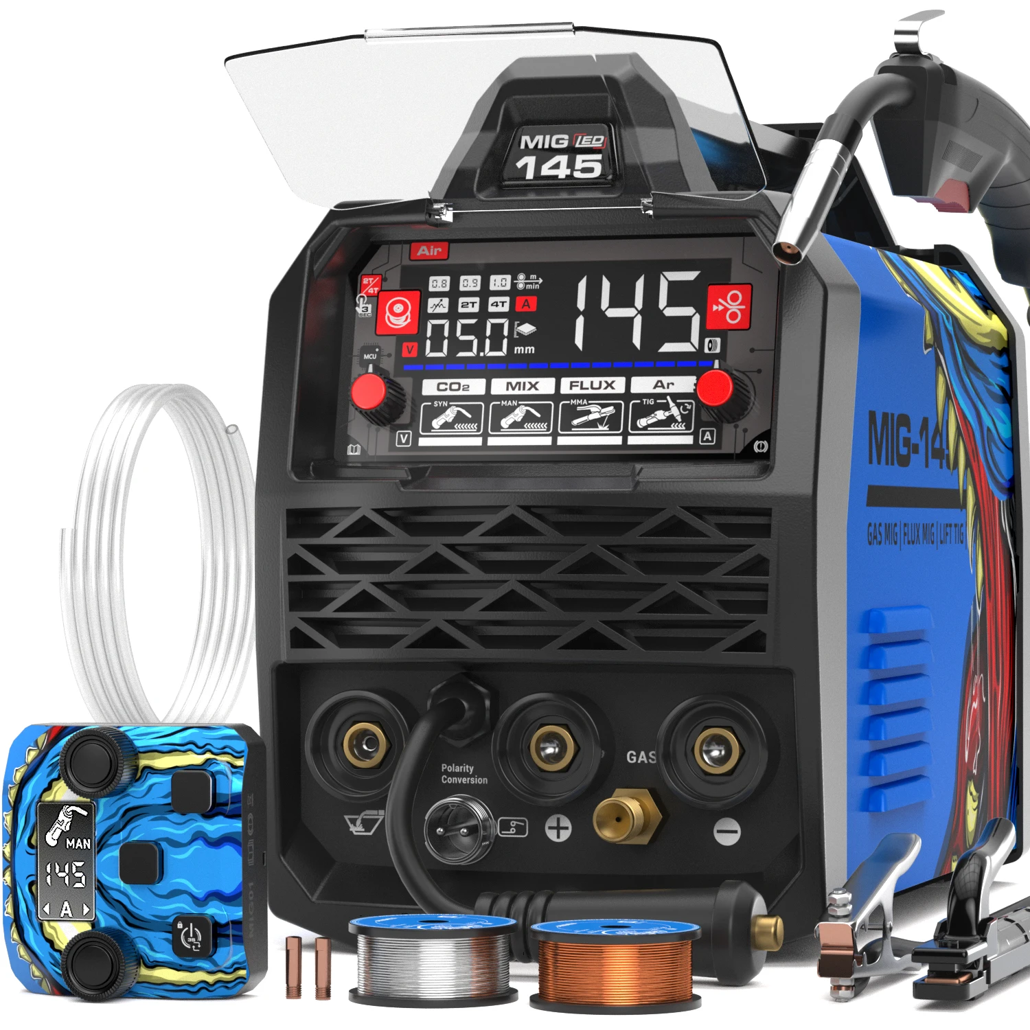 Image of ANDELI 4-in-1 MIG-Schweißgerät Gas MIG/Lift TIG/MMA 145A MIG-Schweißmaschine Gas/Gaslos Flussmittel mit Synergy IGBT Inverter Tragbare Halbautomatische MIG/MAG-Schweißgeräte
