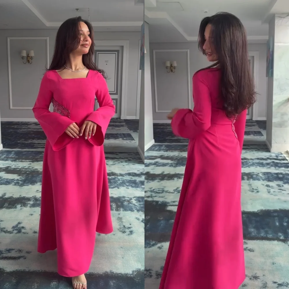 

Customized Jersey Sequined Pattern Square Neck A-line Midi Dresses Bespoke Occasion Evening Party Gown Classic Elegant Formal