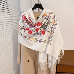 Luxury Winter Embroidery Cashmere Scarf Women New Design Warm Pashmina Blanket Poncho Scarves Female Shawl Thick Foulard Bufanda