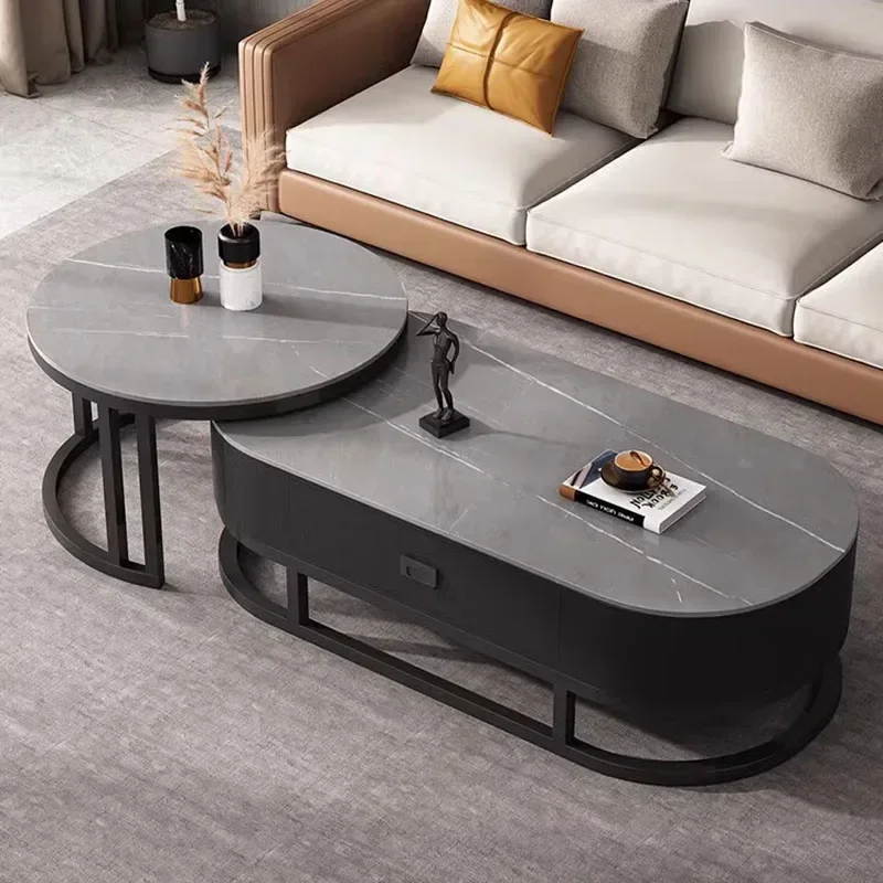 Black Set Coffee Table Luxury Storage Simple Books Round Coffee Table Minimalist Floor Furniture