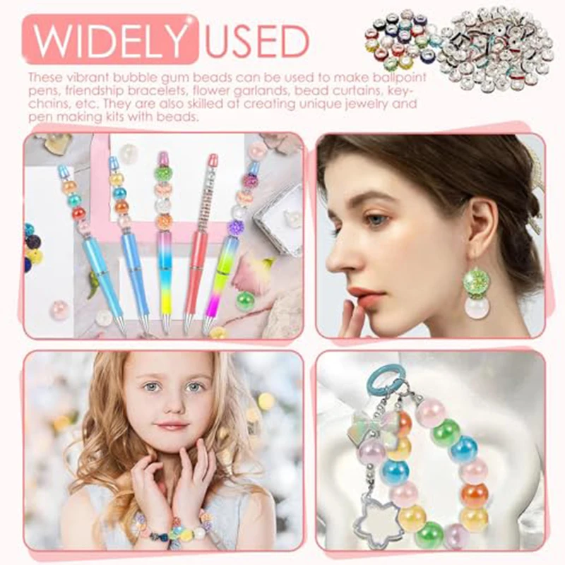 60Pcs Decorative DIY Beaded Ballpoint Pens Gradient Glitter for Birthday Presents