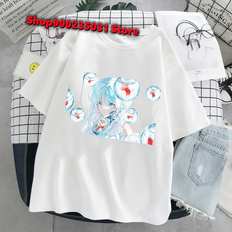 2025 New Anime Bubble Girl Print T Shirts Women's Oversized Black Short Sleeve Harajuku Graphic T-shirt Y2k Tops Summer Couples