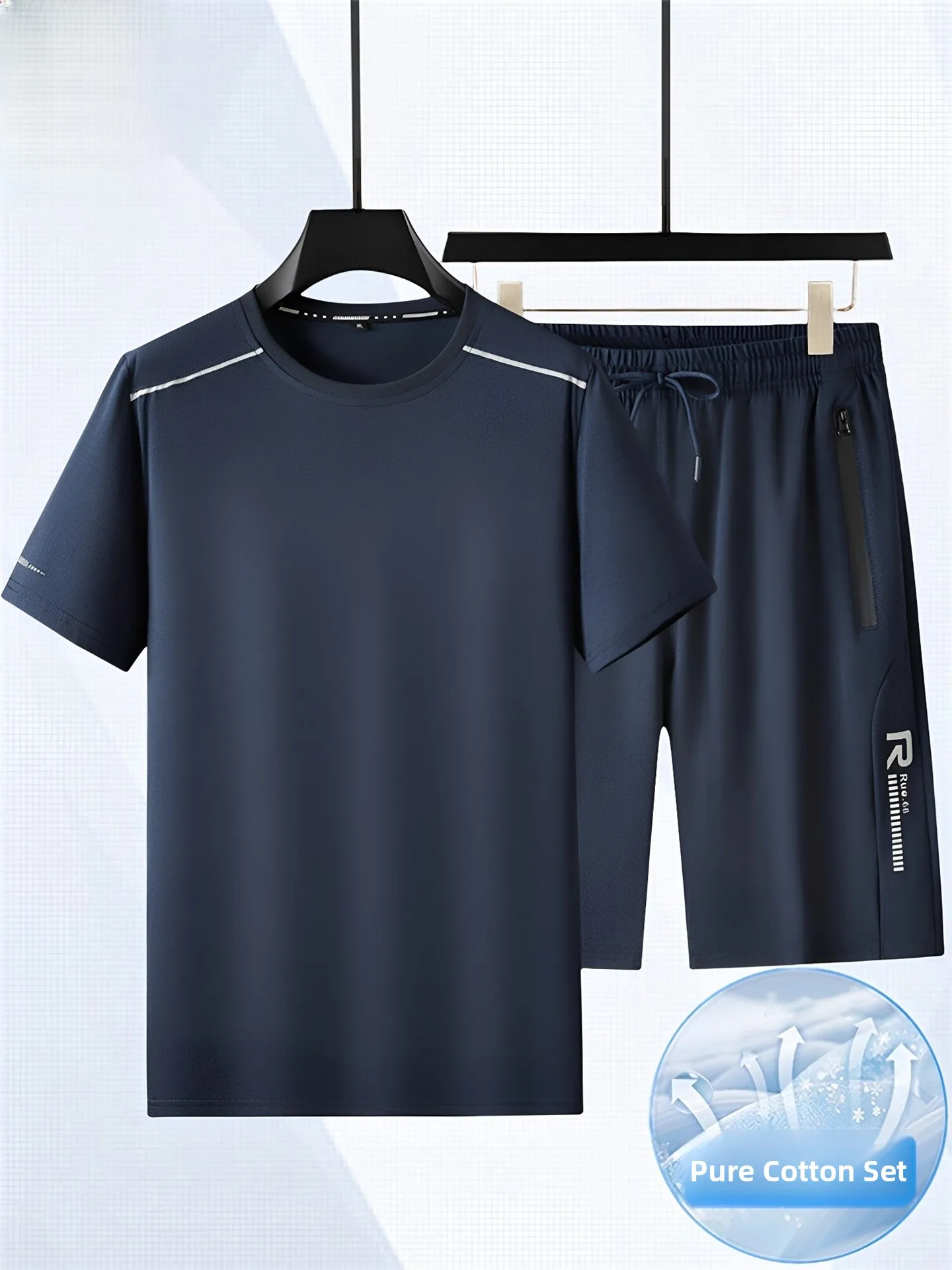 

Pure Cotton Summer Set Short Sleeve Shorts Two Piece Thin Casual Knitted Sportswear for Men Breathable Comfortable Lightweight