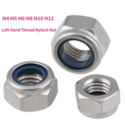 M4 M5 M6 M8 M10 M12 304 Stainless Steel Left Hand Thread Nylock Nut Locknut Reverse Thread Hex Nylon Insert Self Lock Nut