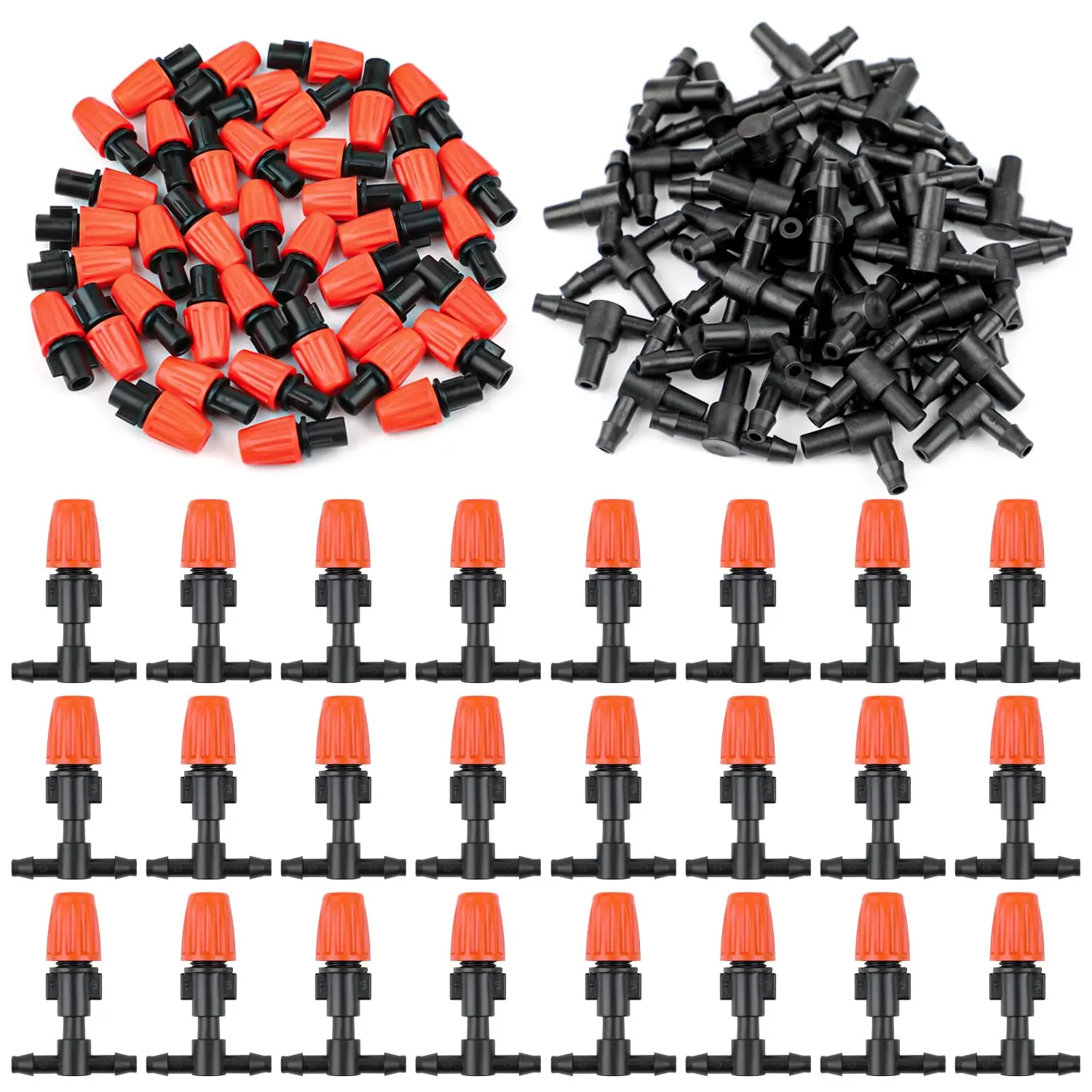 Buse de brumisation réglable Orange de Type T 7.5-10L/H/W 1/4 "connecteur en T pour serre de jardin système d'arrosage de pulvérisateur de tuyau de 4/7mm