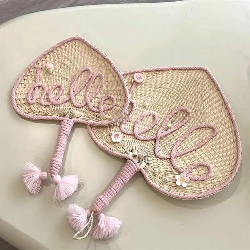 Girly heart fan hello pink hand-woven cute girls summer fan fan