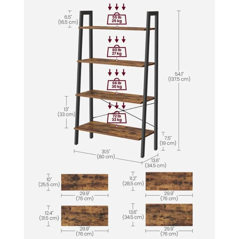 Bookcase With Steel Frame Kitchen Accessories Storage Rack Shelf 4-Tier Bookshelf Freight Free & Organization Home