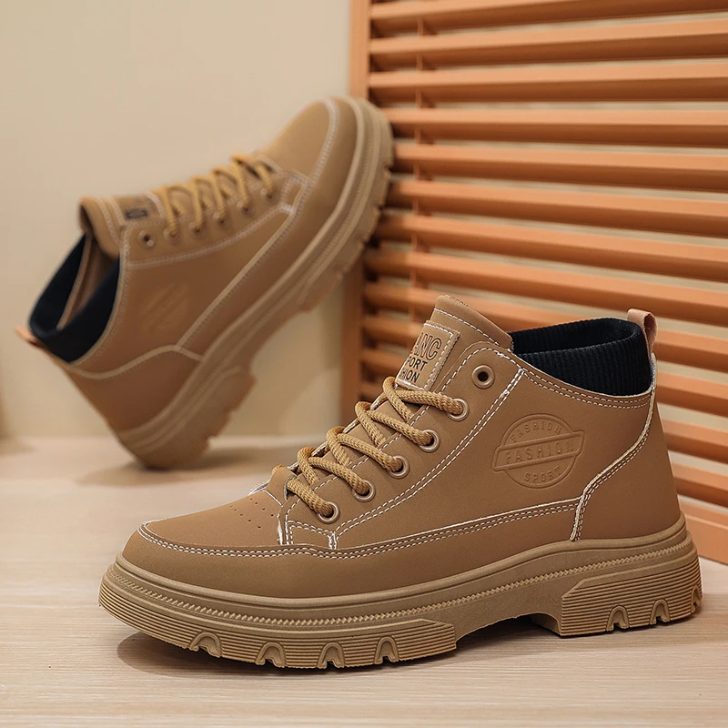 

Мужские осенние высокие ботинки цвета хаки в британском стиле, мужские походные ботинки средней высоты, нескользящие и износостойкие