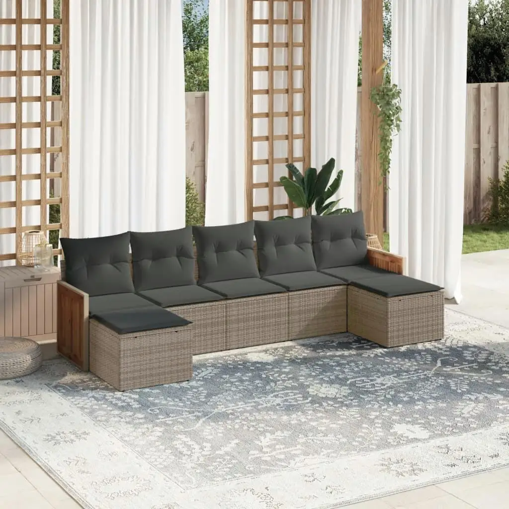

Elegant Grey PE Rattan Garden Sofa Set Powder-Coated Steel 7 Piece Outdoor Furniture for Patio and Balcony