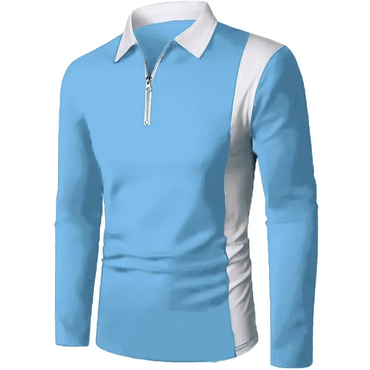 New Men\'s Polo Shirt Man Lapel Long Sleeve Patchwork Color Design T Shirt