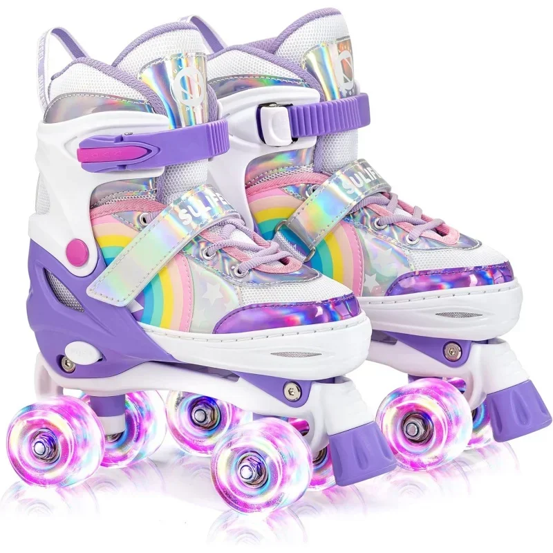 Rainbow Unicorn 4 Size Adjustable Light up Roller Skates Girls Boys Kids