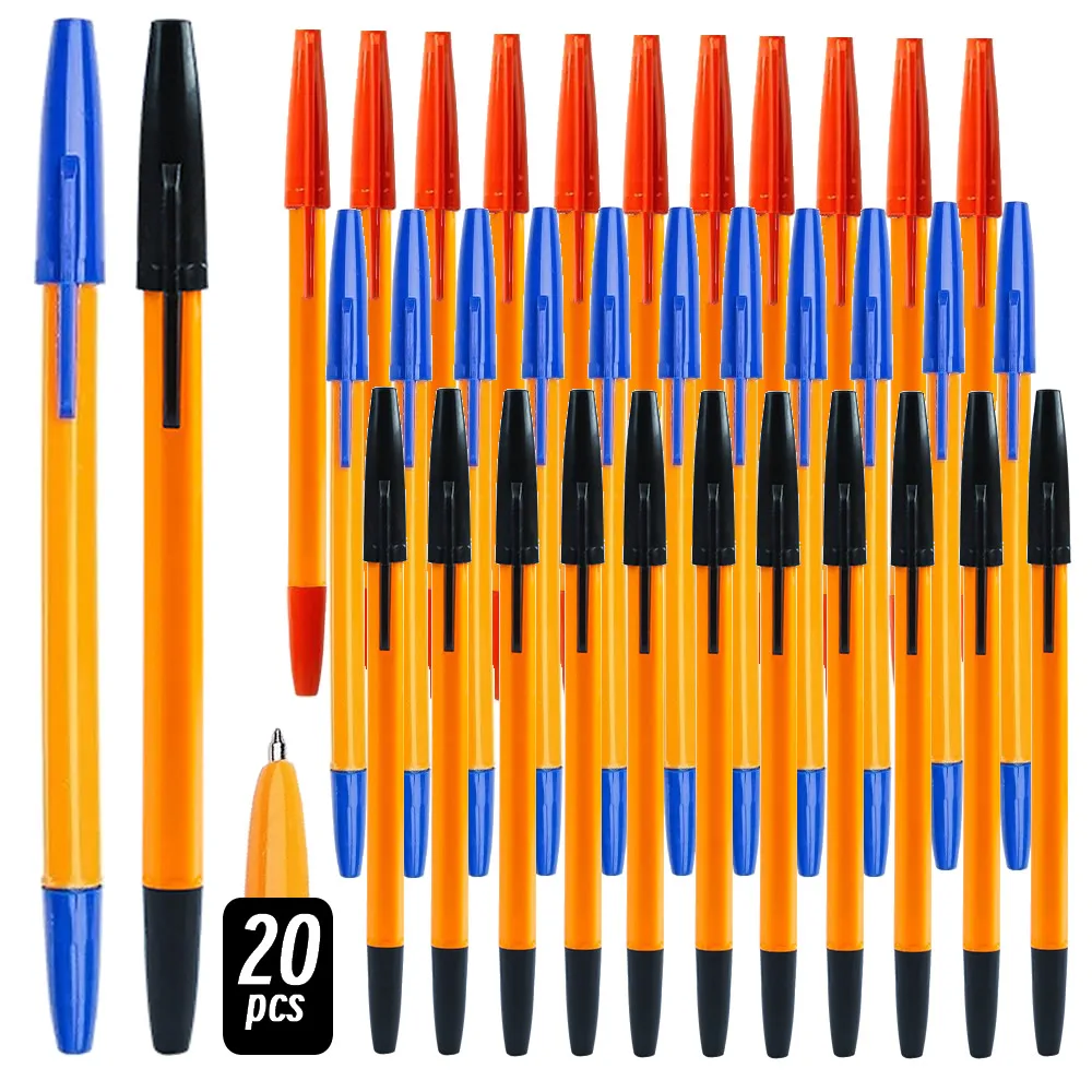 1/20cps Ballpoint Pens 1.0mm Blue Black Plastic Ball Point Pen Student Gift School Office Supplies Long Lasting Smooth Writing