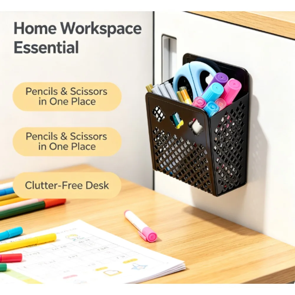 Magnetic Pen Holder - Magnetic Locker Organizer | Pen Holder Locker Accessory for Schools and Offices (Black, 1 piece)