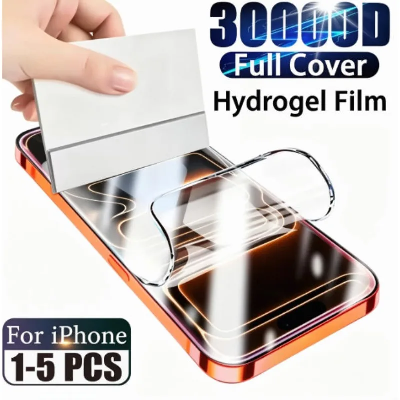 1-5 Peças Película Hidrogel de Cobertura Total para iPhone 17 Pro Max 17 Air 13 15 16 14 12 11 Pro Max Plus Mini 16e Protetor de Tela Capa Suave