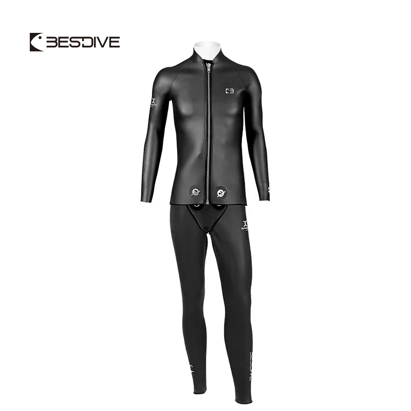 Bestdive Men's 3mm Zipper Jacket Wetsuit & High-Waiste Pants Male Freediving Scuba Diving Yamamoto Neoprene Wetsuit Beaver Tail