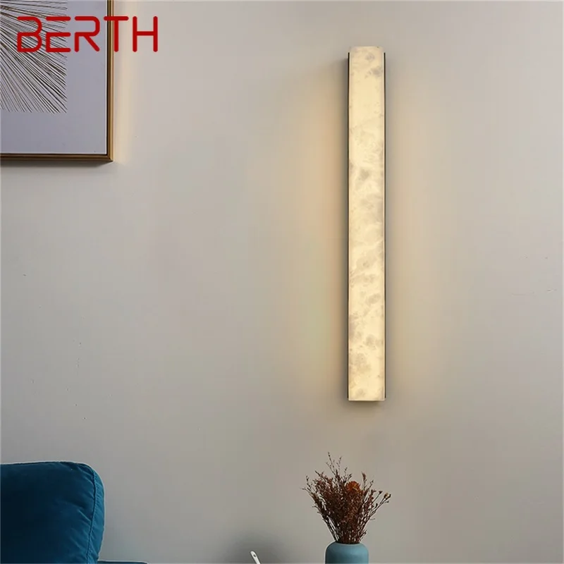 BERTH Latão Moderno Interior Arandela Lâmpada de Parede Quarto Luxo Mármore LED Luz Varanda Para Casa Corredor