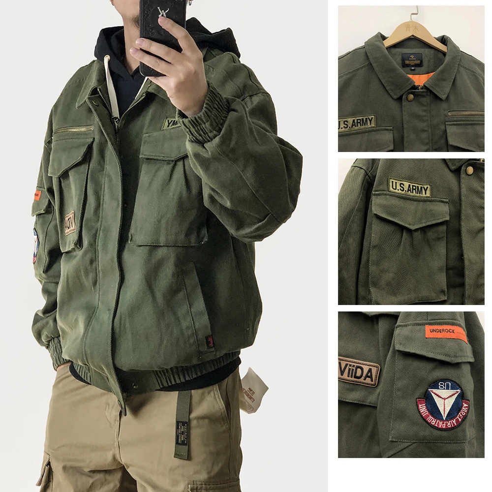 American Vintage Military Tactical Jacket Spring Fall Streetwear High Quality Coat Harajuku Army Green Casual Tops Men Clothing