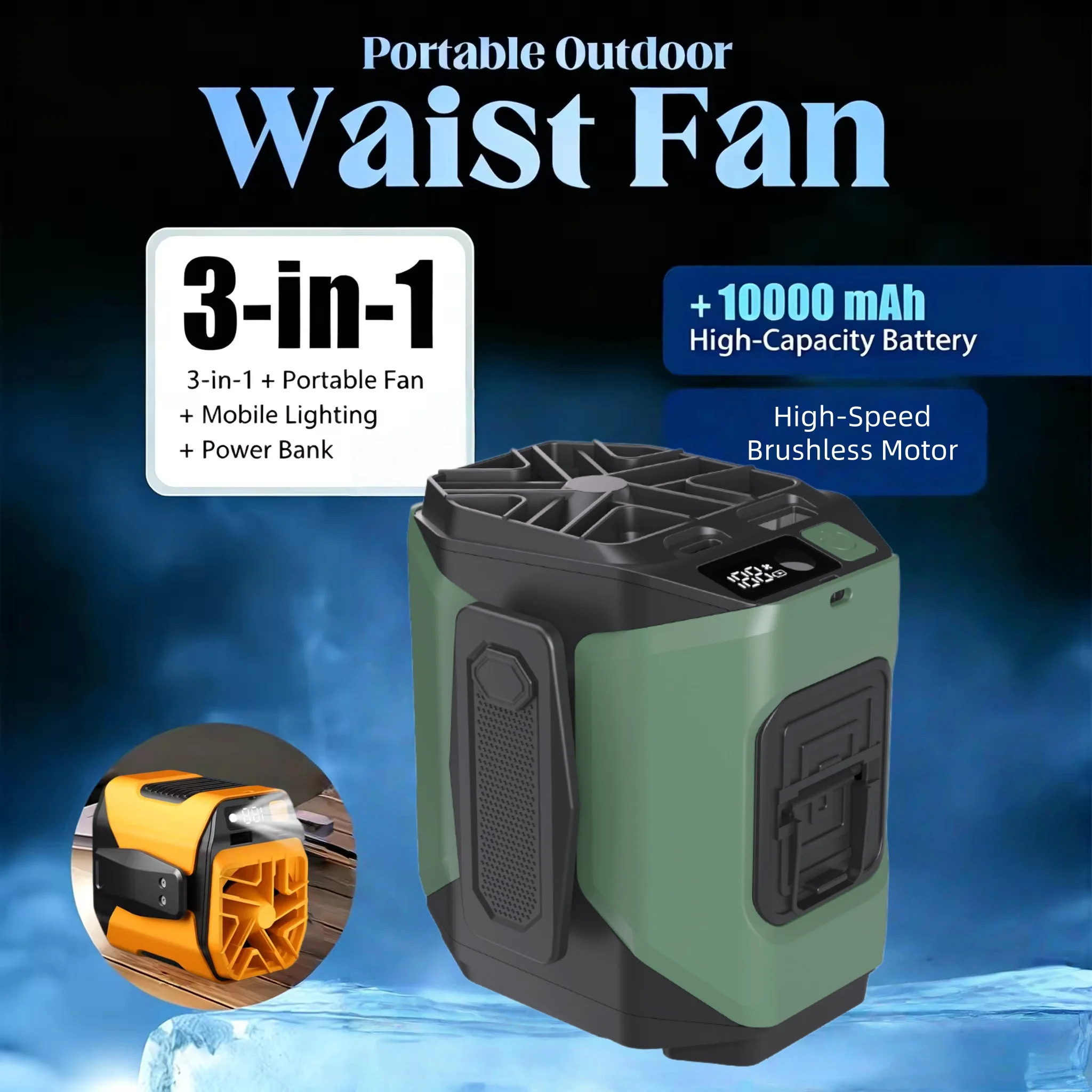 Waist Fan Wearable Waist Fan 5-Speed Lightweight 40H Outdoor Hands-Free Cooling Work Site Travel Ooutdoor Long-Distance