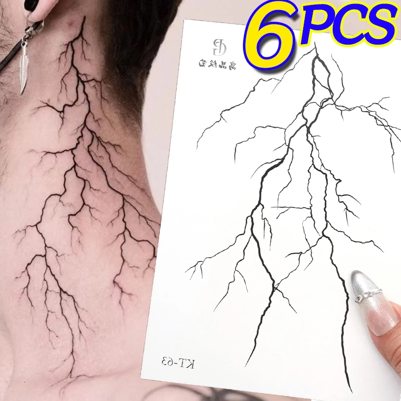 Blood Rift Lightning Tattoo Sticker Waterproof Lightning Juice Temporary Tattoo Semi Permanent Neck Arm Cool Men Women Tattoos