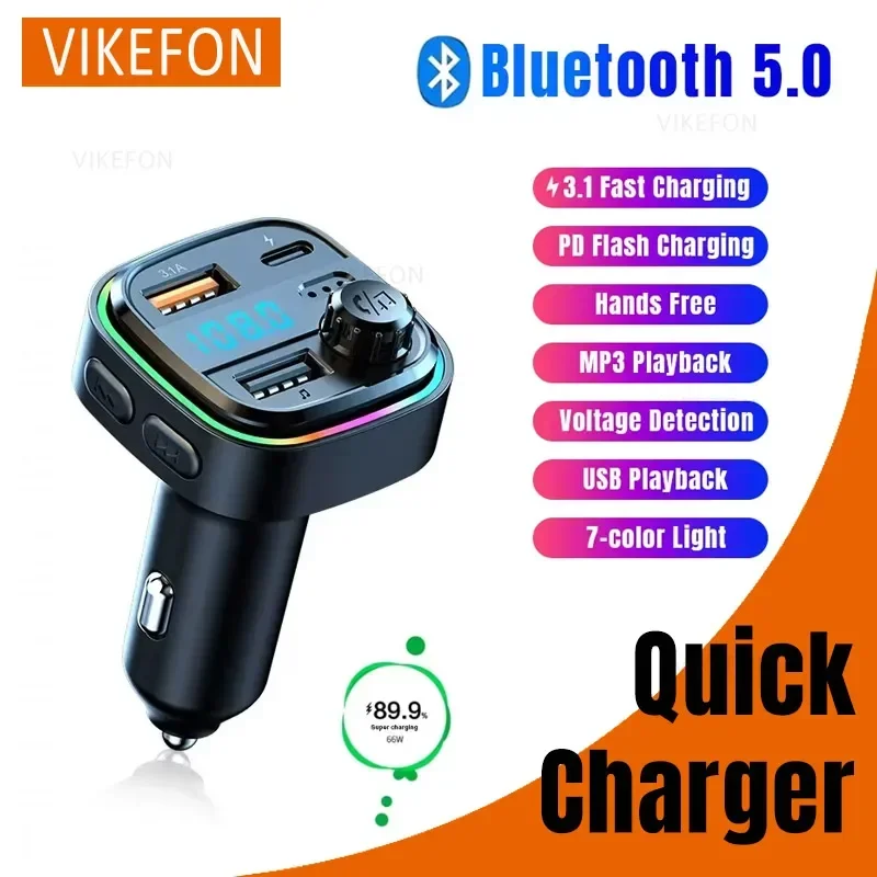 

Car Cigarette Lighter Adapter PD USB Fast Charging Port Bluetooth 5.0 FM Transmitter Handsfree MP3 Player Quick Charge Adapter