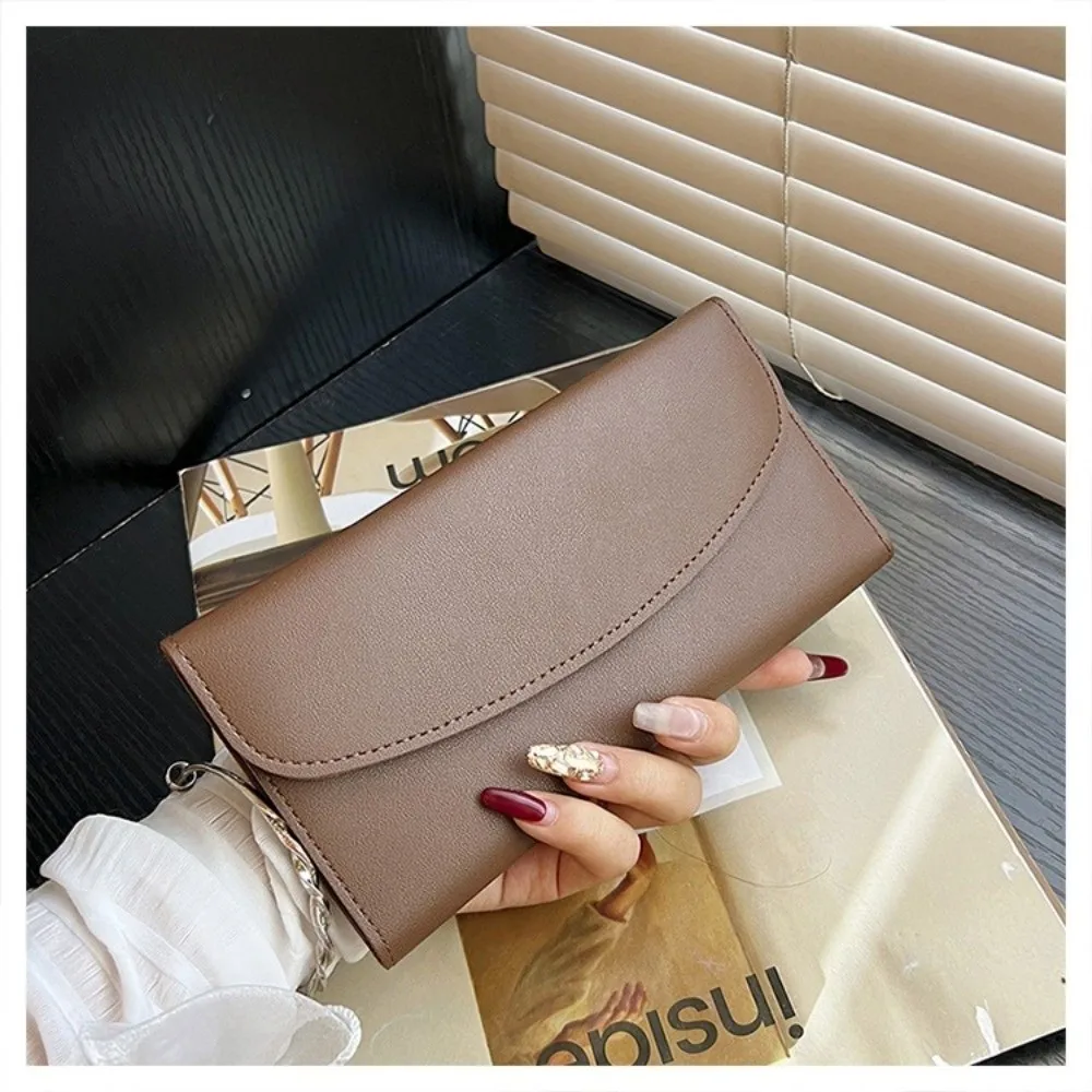 Elegant PU Leather Long Wallet Solid Color Foldable Card Holder Soft Multi Card Slot Trifold Purse for Men and Women