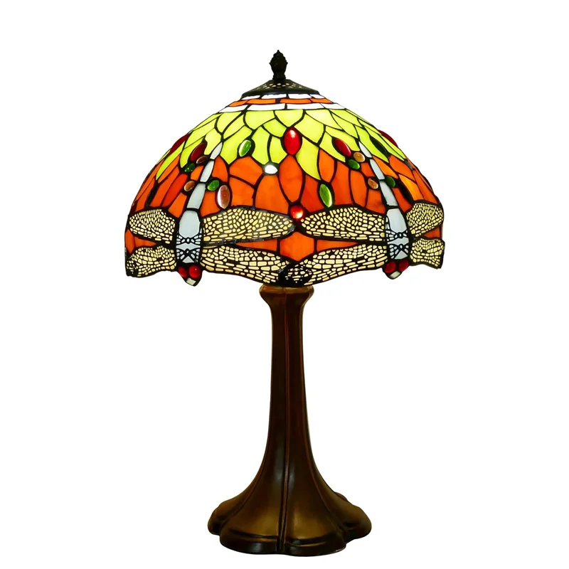 

Orange stained glass desk lamp, dragonfly style desk reading lamp decoration bedroom living room home office