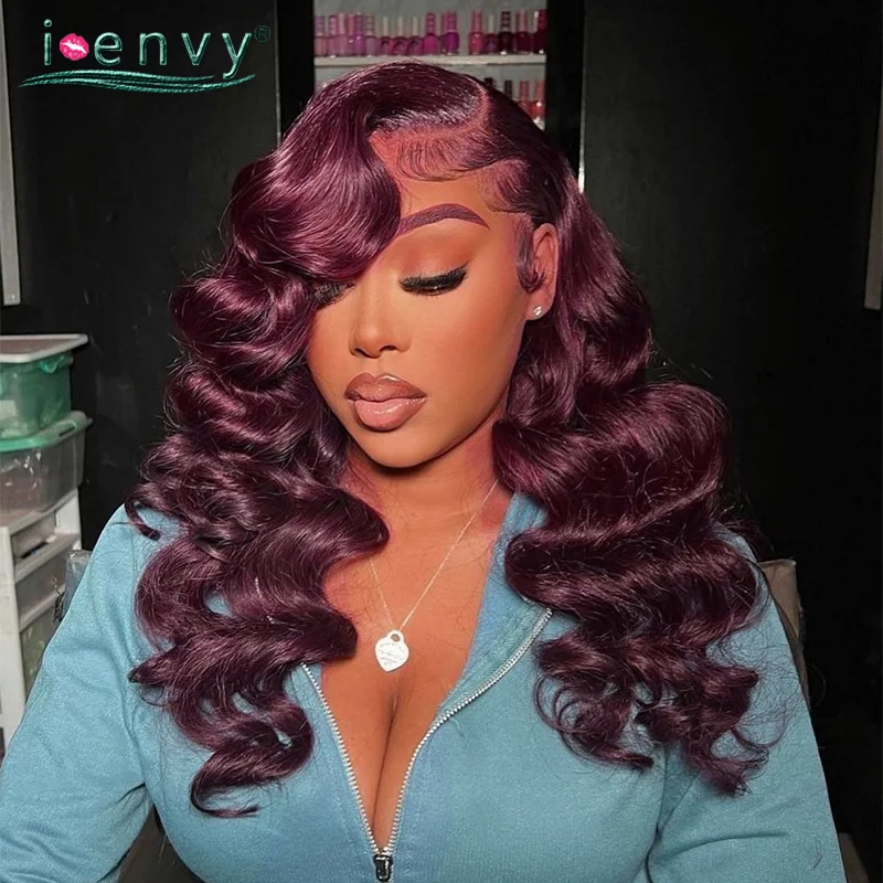 

13x4 HD Lace Frontal Wigs Loose Deep Wave Human Hair Wig 99J Burgundy Lace Front Wig Prepluck 180% Colored Burgundy Lace Wig