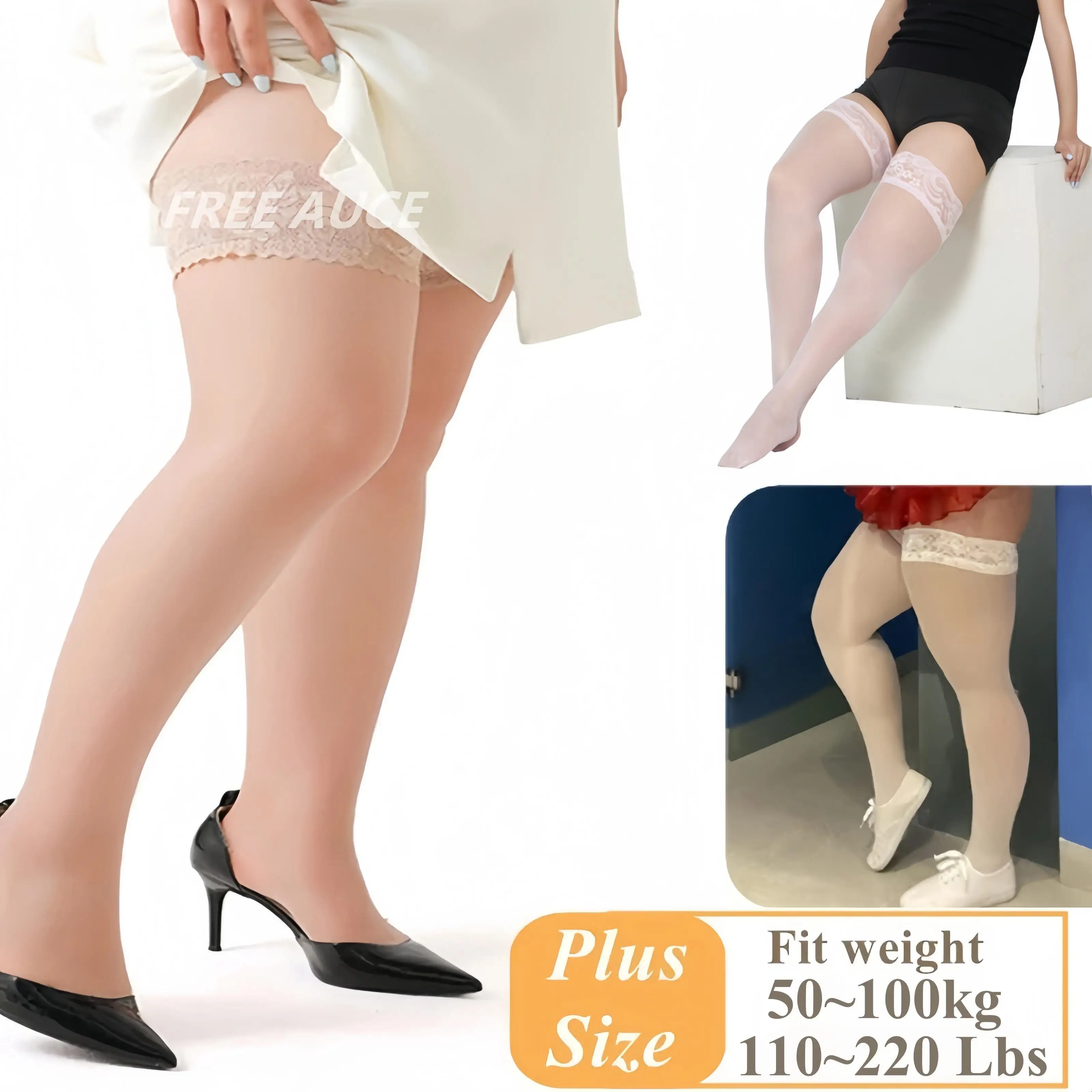 

Women Stockings Plus Size XXL Lace Anti-slip Fishnet Stocking FREEAUCE