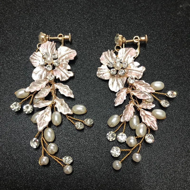 Bridal Earrings Handmade Rhinestone Freshwater Pearl Accessories Wedding Pendant Earrings Bride Fashion Women Pendant Jewelry