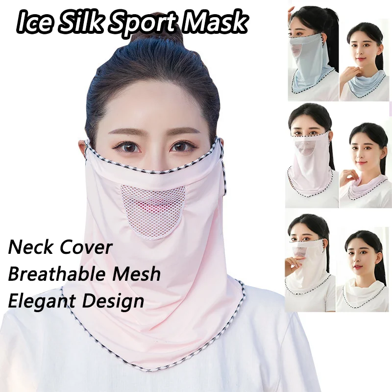 

Ice Silk Mask Summer Breathable Mesh Cycling UV Protection Bandana Mask Moister Wicking Outdoor Neck Gaiter Women Face Cover