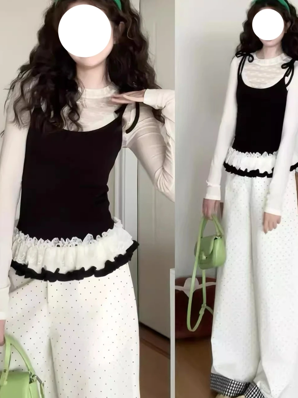 Korean Sle Girl's Lace Hem Fake Two-Piece T-irt Women's Slimming Inner Wear Top Design Sensation Autumn Winter Faion