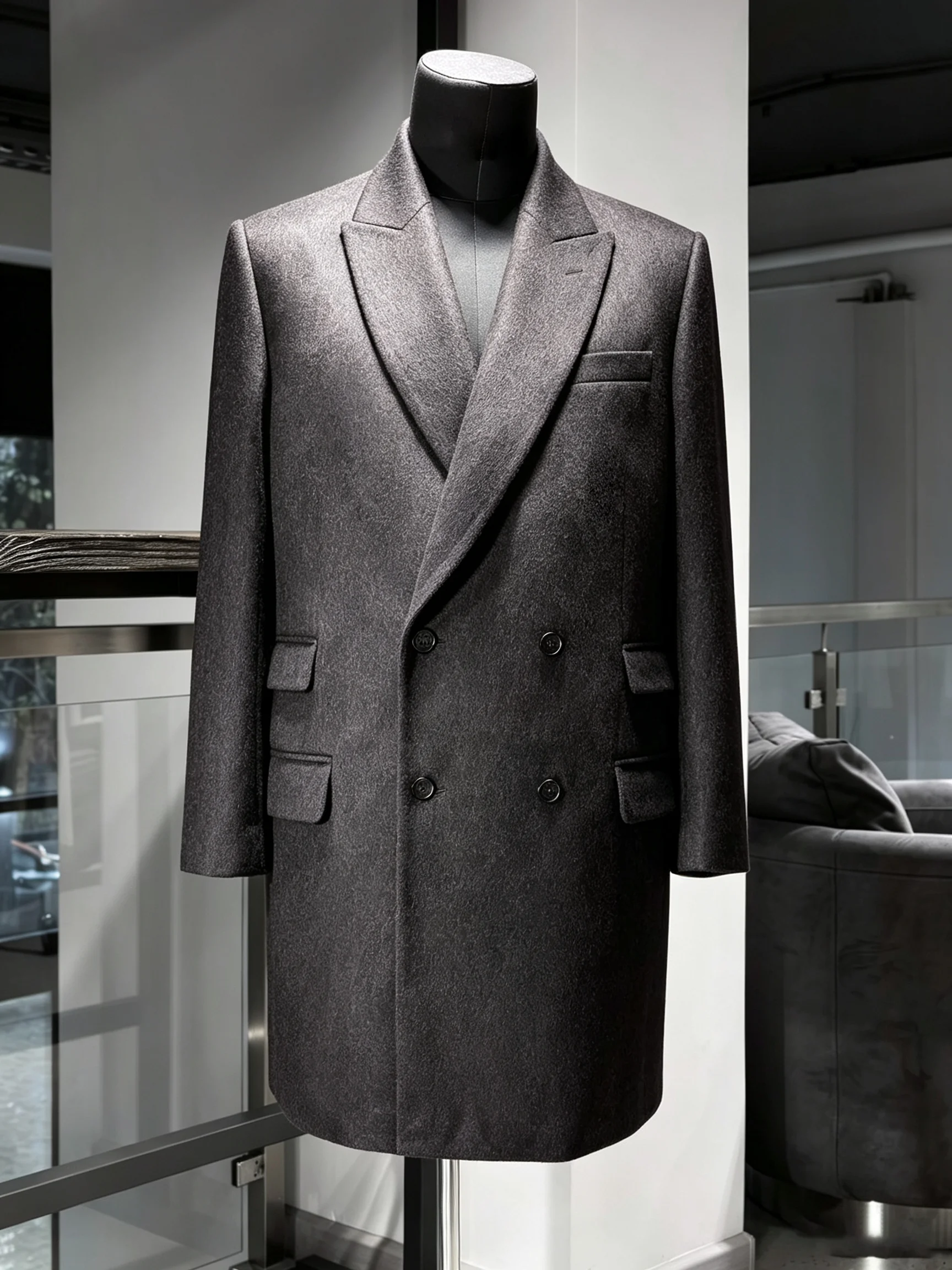 Classic Charcoal Wool Blend Blazer Flap Pockets Men Formal Business Suit Jacket Overcoat Customized E263