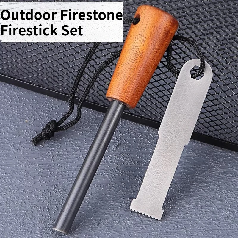 3PCS Outdoor Flint Wood Handle Ignition Stick Camping Emergency Multi-functional Portable Ignition Stick