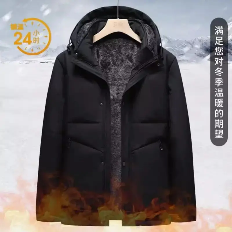 سترة رجالية سميكة مبطنة بالقطن دافئة مبطنة بالصوف قبعة قابلة للإزالة لخريف وشتاء الأعمال عادية في منتصف العمر وكبار السن #4