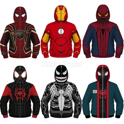 Children Full Zipper Coat Cosplay Costume Anime Superhero Spiderman Cartoon Print Long Sleeve Boys Girls Hoodies & Sweatshirts