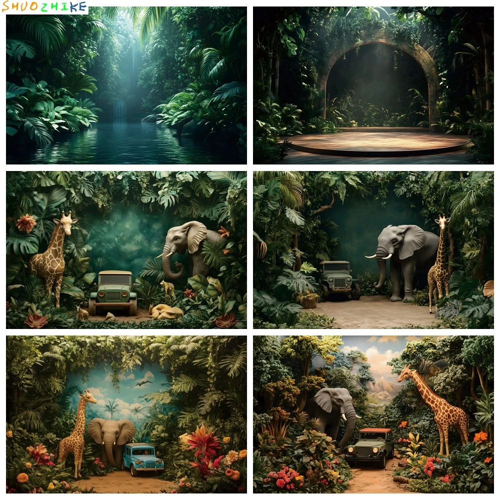 

Jungle Safari Baby Birthday Party Decor Backdrop Summer Tropical Green Leaves Grass Baby Shower Wild One Photography Background