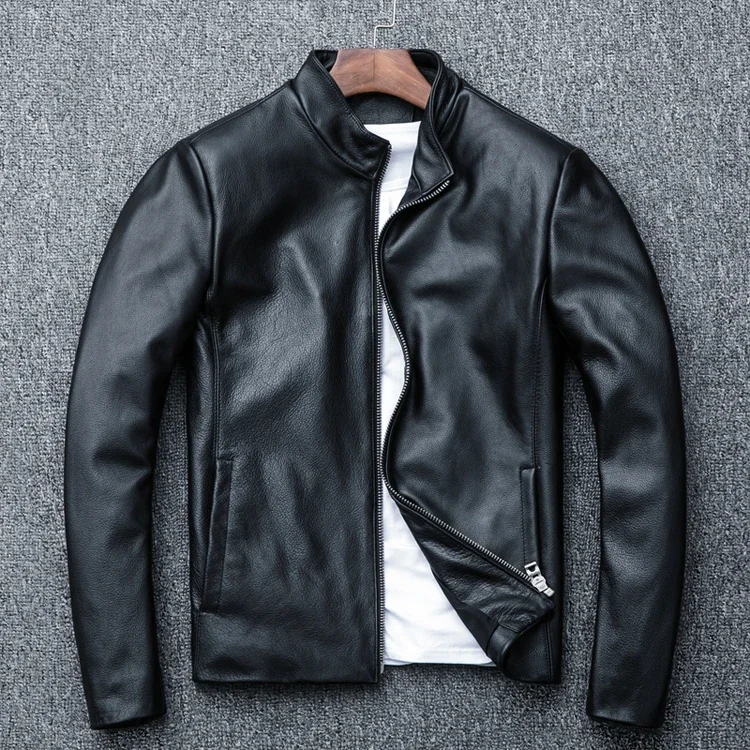 

LNY!Wholesales.Brand New Father's genuine leather jacket for man.cowhide coat.Plus size slim motor leather clothes