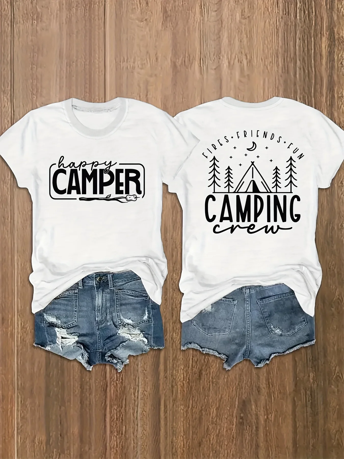 Danqiyoyo Happy Camper Print Short Sleeved Round Neck Y2k Tshirt women Clothing New in Top & Tees T-shirt 27036