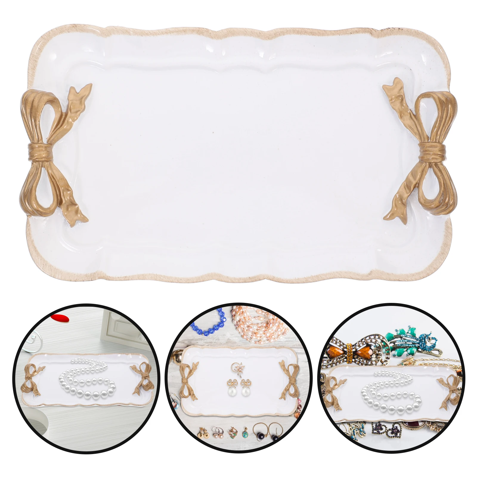 

Dessert Tray Bowknot Resin Jewelry Dish Macaron Color Snack Plate Trinket Holder Fruit-serving Jewelry Tray Prop