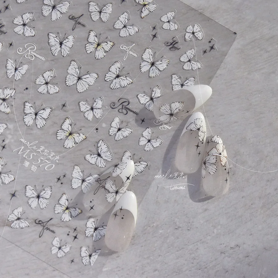 1 Stuks 5d Witte Vlinder Nail Stickers Japanse Kawaii Vlinder Nail Art Decoratie Zelfklevende Slider Stickers Diy Accessoires