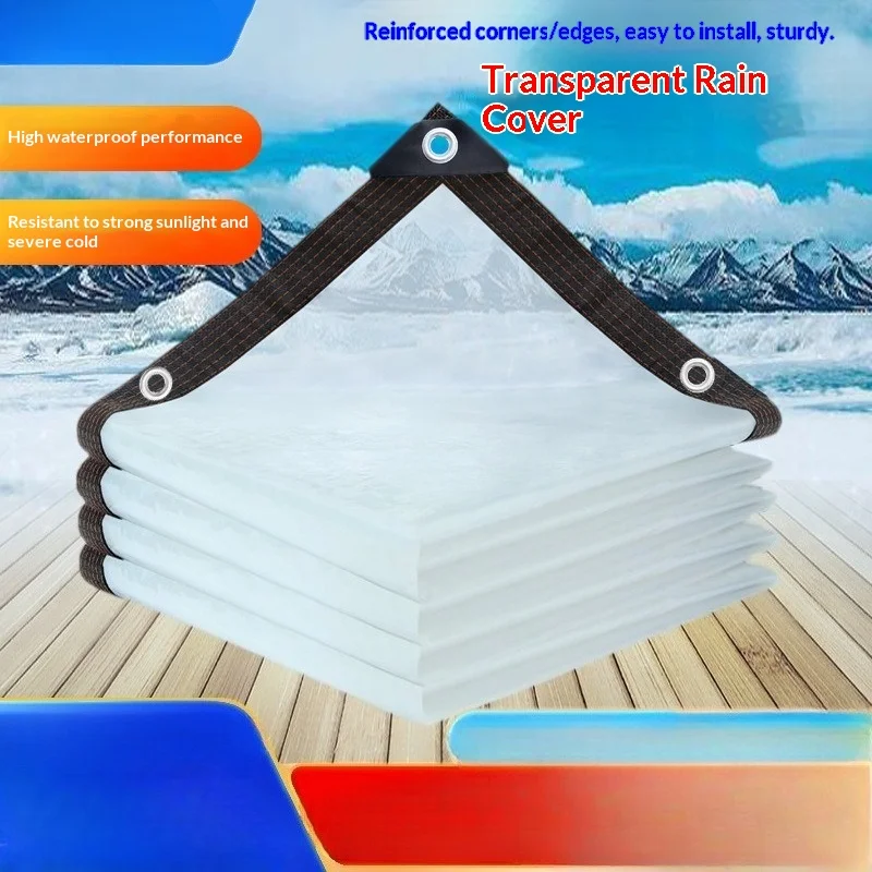 Clear Waterproof Tarpaulin with Grommets - All-Weather Transparent PE Cover for Rain Protection, Sun Shading, Wind Block