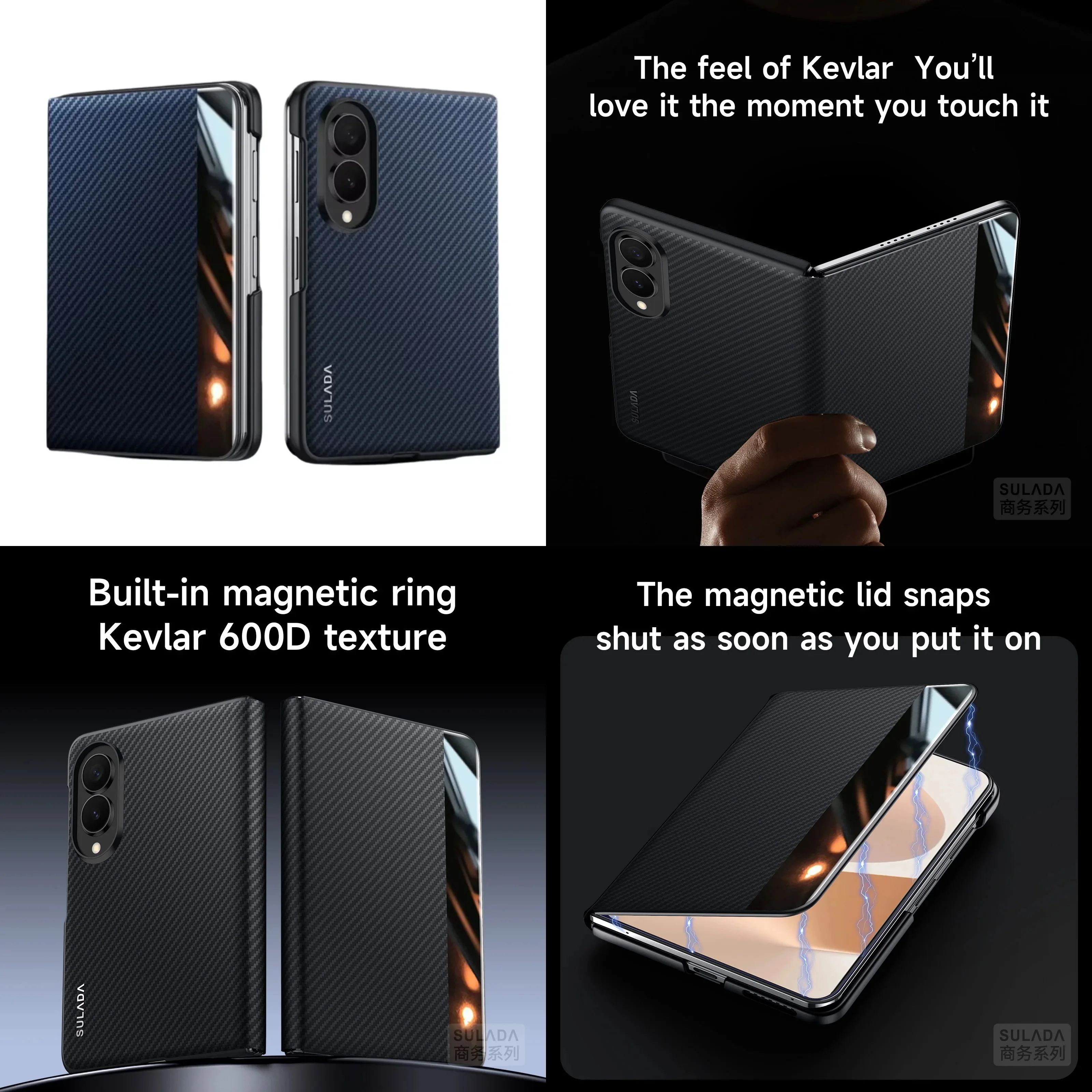 Smart Window Carbon Fiber Texture Magnetic Phone Case with Card Holder for Samsung Galaxy Z Fold 7 6 5 4 8 Ultra Wide Flip Cover